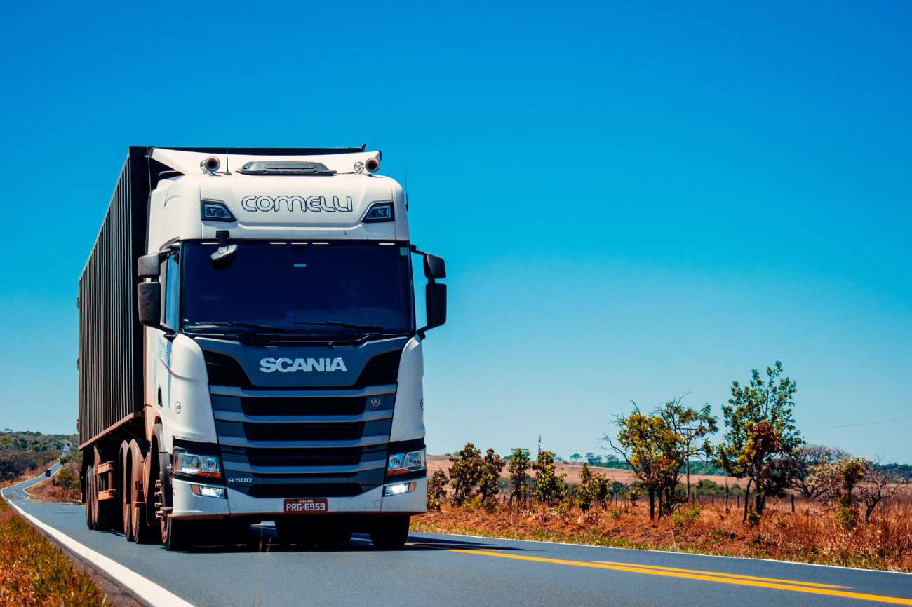 Truck driving through desert