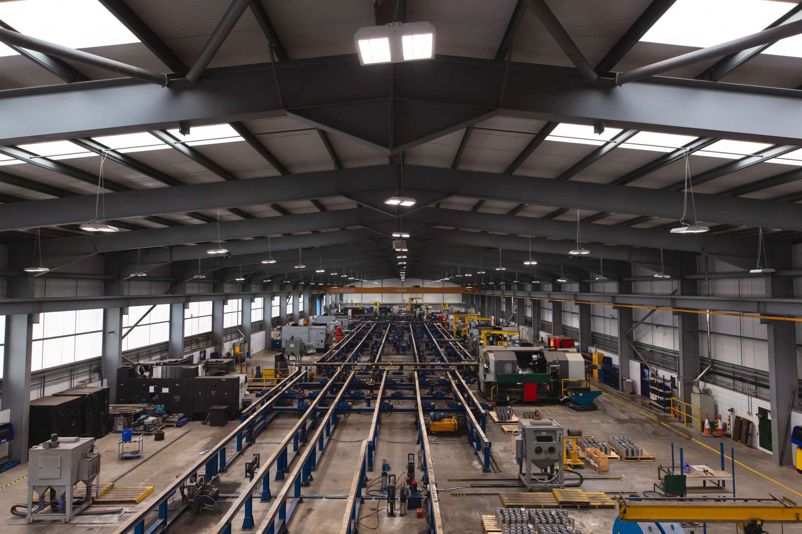 Wide angle shot inside a pipe construction facility