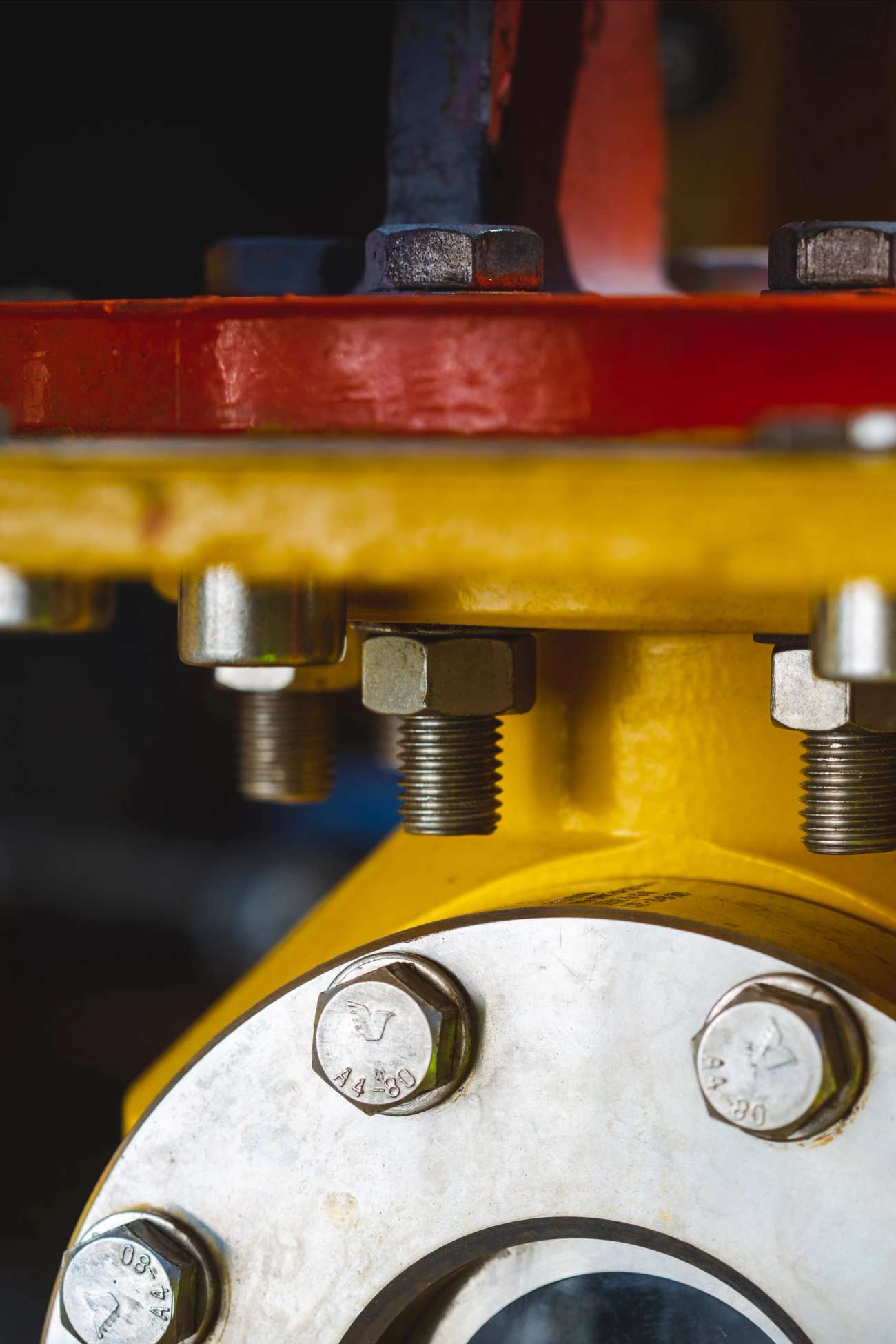 Detail of subsea metal tool with large bolts