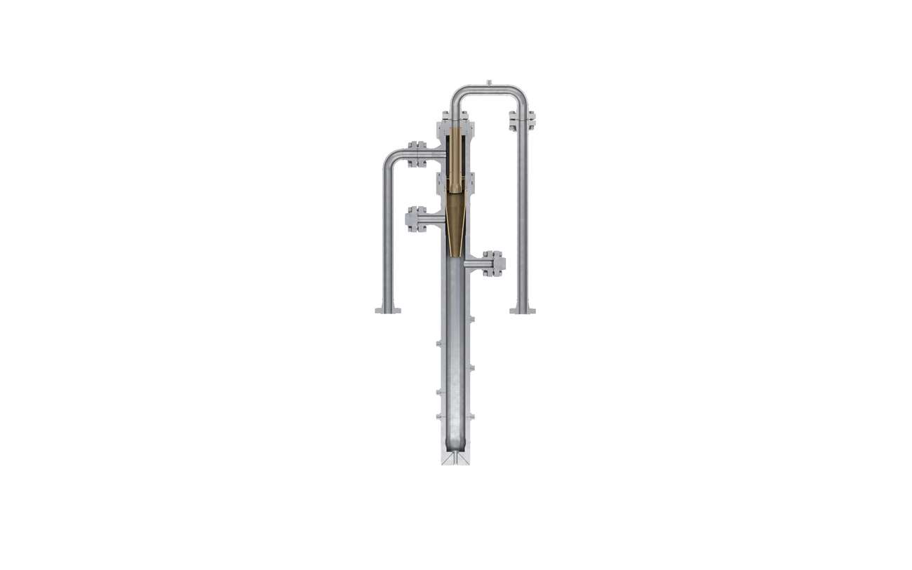 Sectioned view of a metal tube with 4 access points