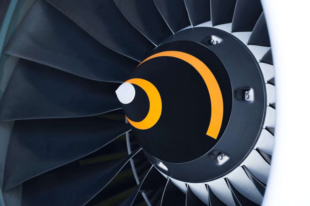 Close up of airplane turbine