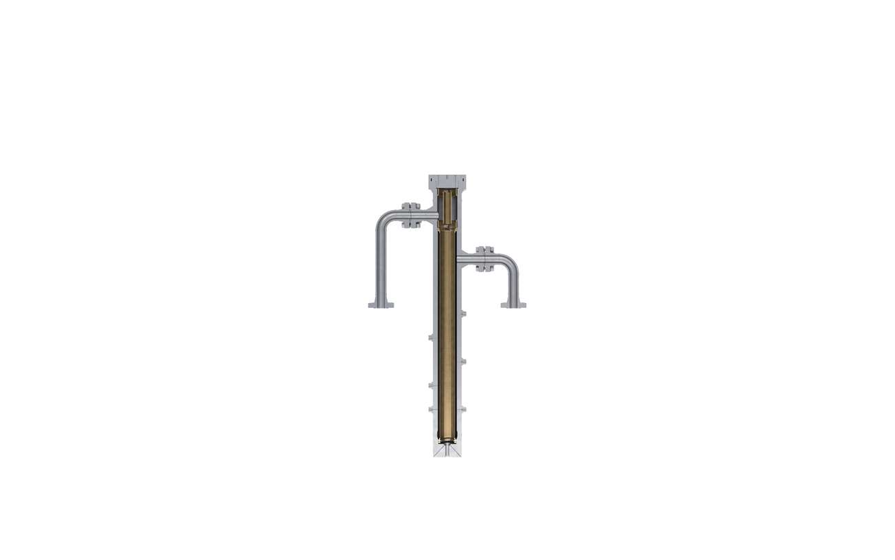 Sectioned view of a metal tube with 2 access points